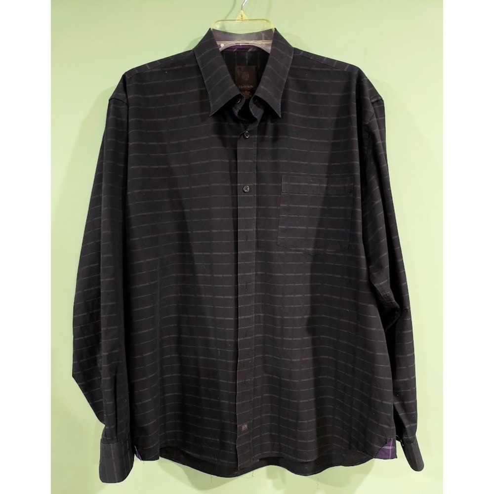 FX FUSION Mens Black Stripe Long Sleeve‎ Button Down Shirt XL